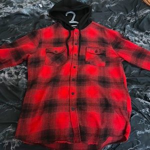 🟥⬛️ Red Black Buffalo Plaid Hooded Button Down